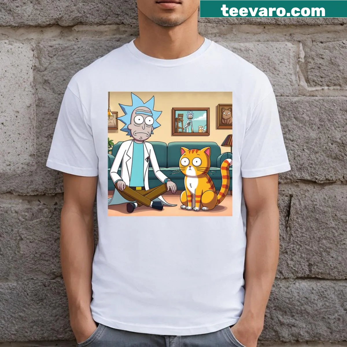 Rick And Morty Cat T-shirt with humorous graphic design — on a men's t-shirt