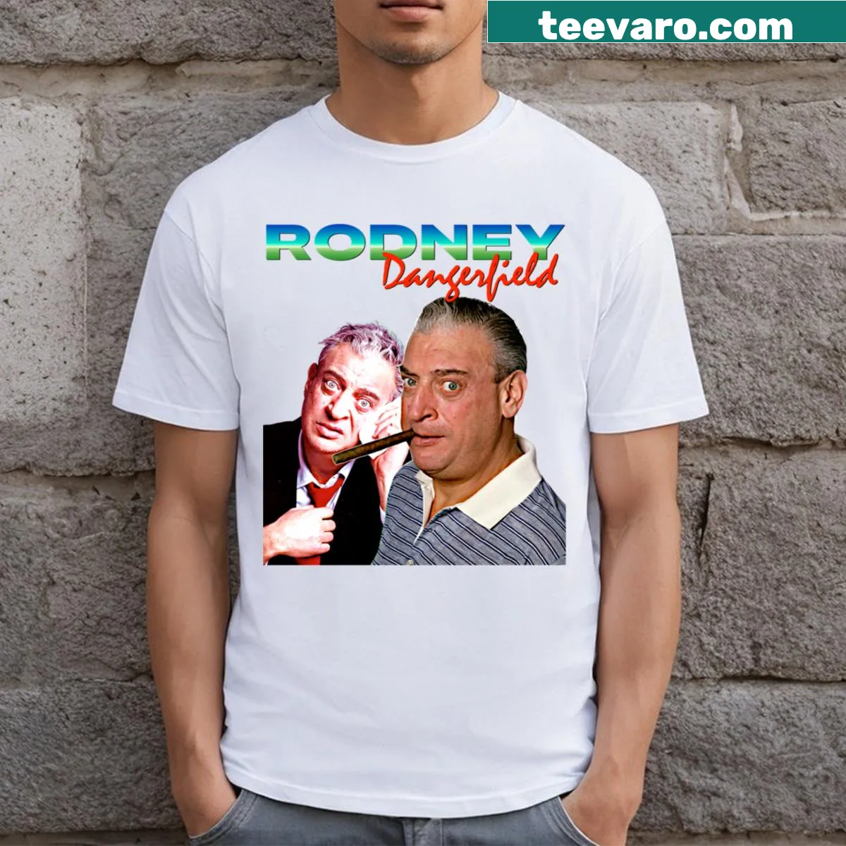 Rodney Dangerfield Tribute T-shirt with vintage-inspired design — on a men's t-shirt