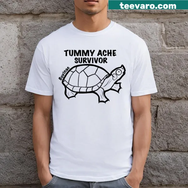 Outline graphic of a turtle with Tummy Ache Survivor text for kids.
