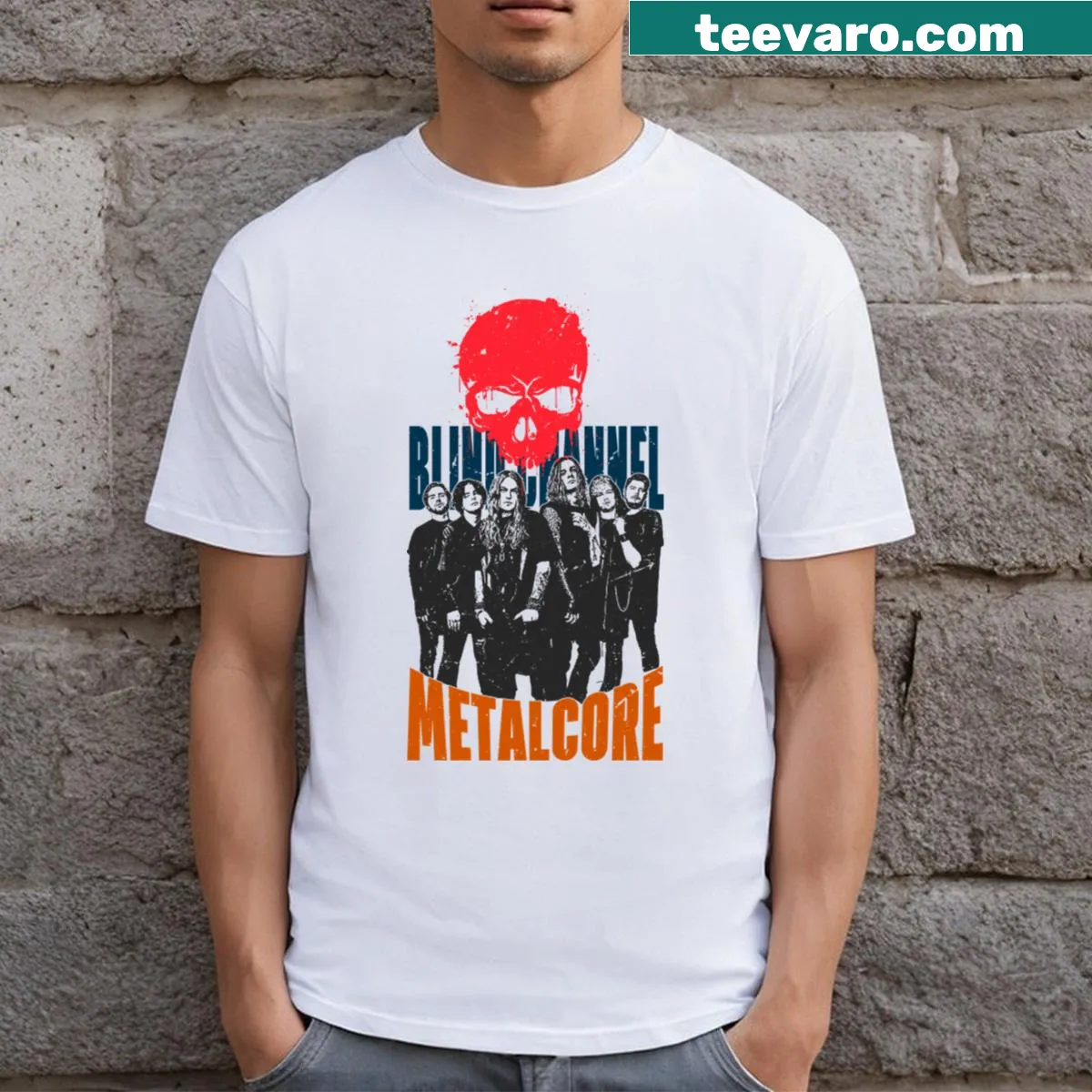 Bold typography on a T-shirt reading 'Unleash The Fury Ignite The Metalcore Flames' — on a men's t-shirt