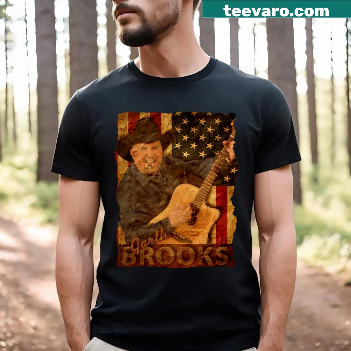 USA flag graphic with Garth Brooks name on a T-shirt — on a men's t-shirt