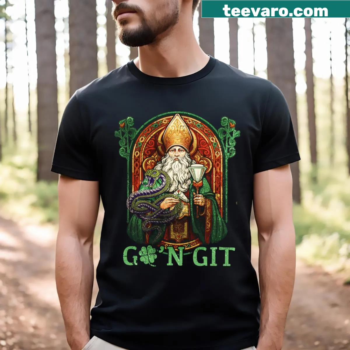 Vintage St. Patrick's Day t-shirt with 'Go'n Git' text — on a men's t-shirt