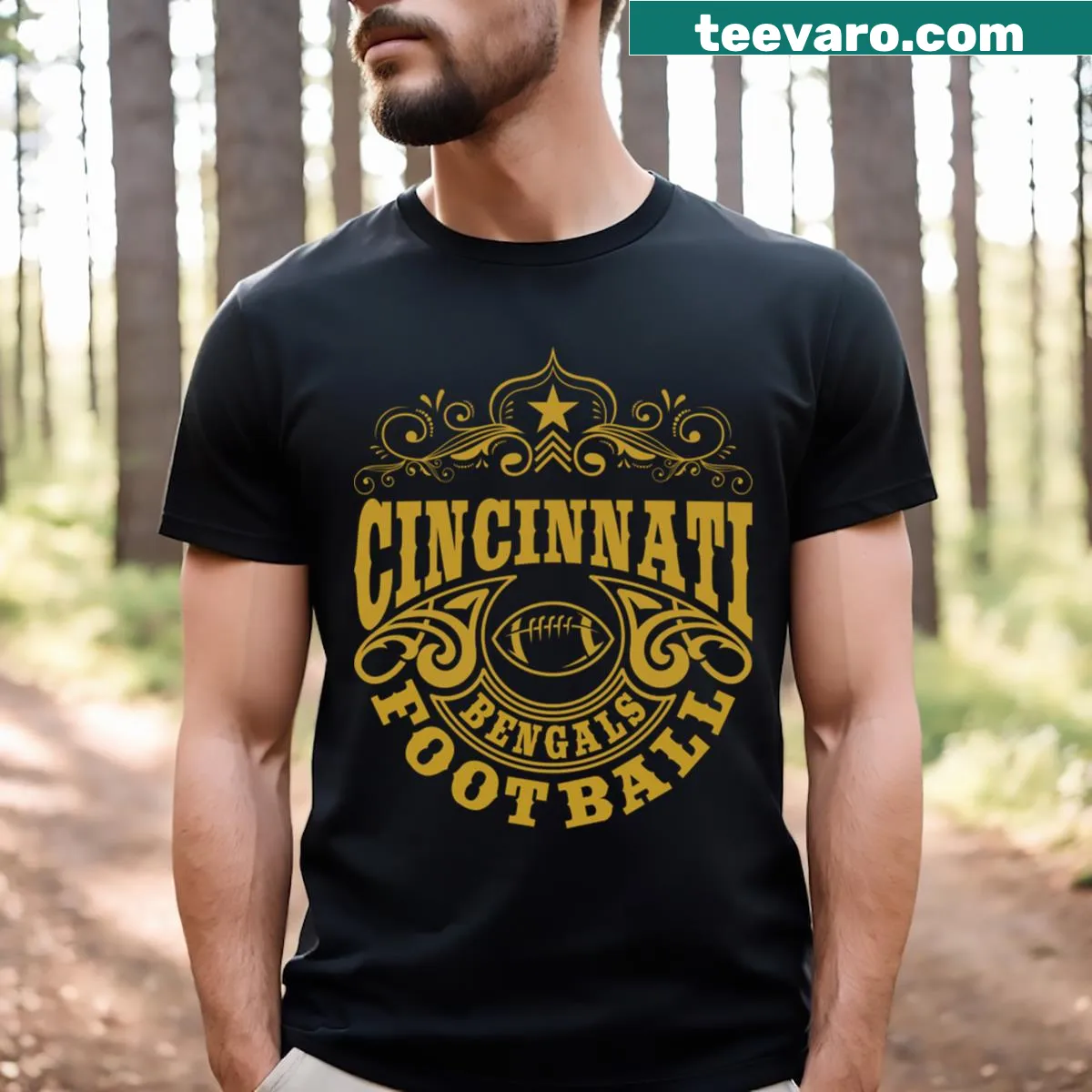 Vintage Cincinnati Bengals T-shirt with a retro logo design — on a men's t-shirt
