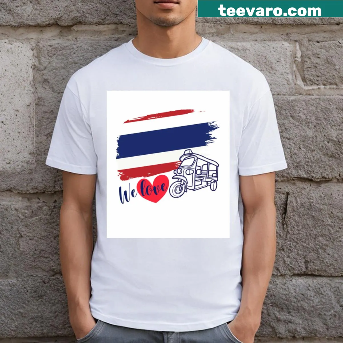 Illustrated tuktuk design on a Bangkok-themed T-shirt — on a men's t-shirt