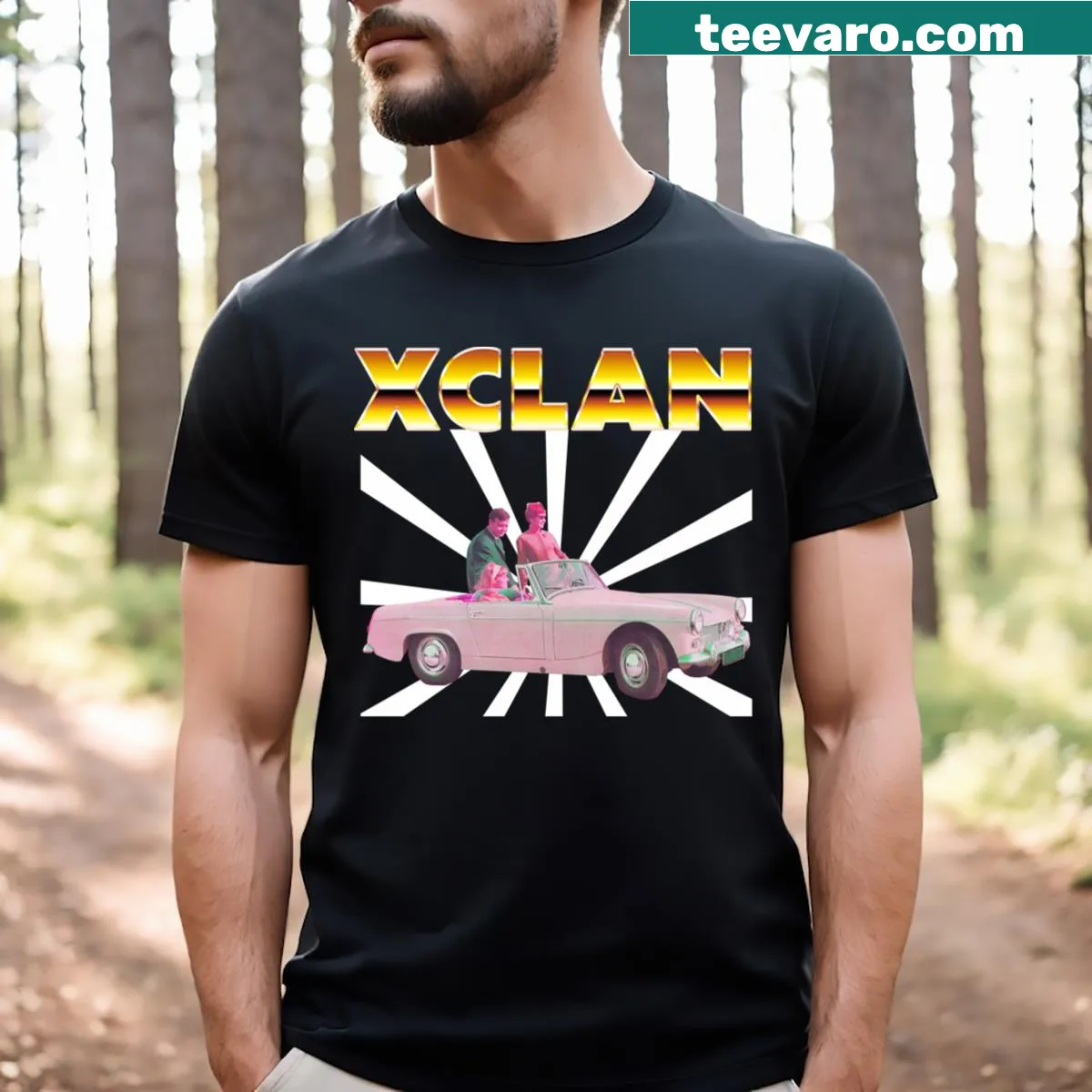 Vintage graphic celebrating the X Clan hip-hop group on a T-shirt. — on a men's t-shirt