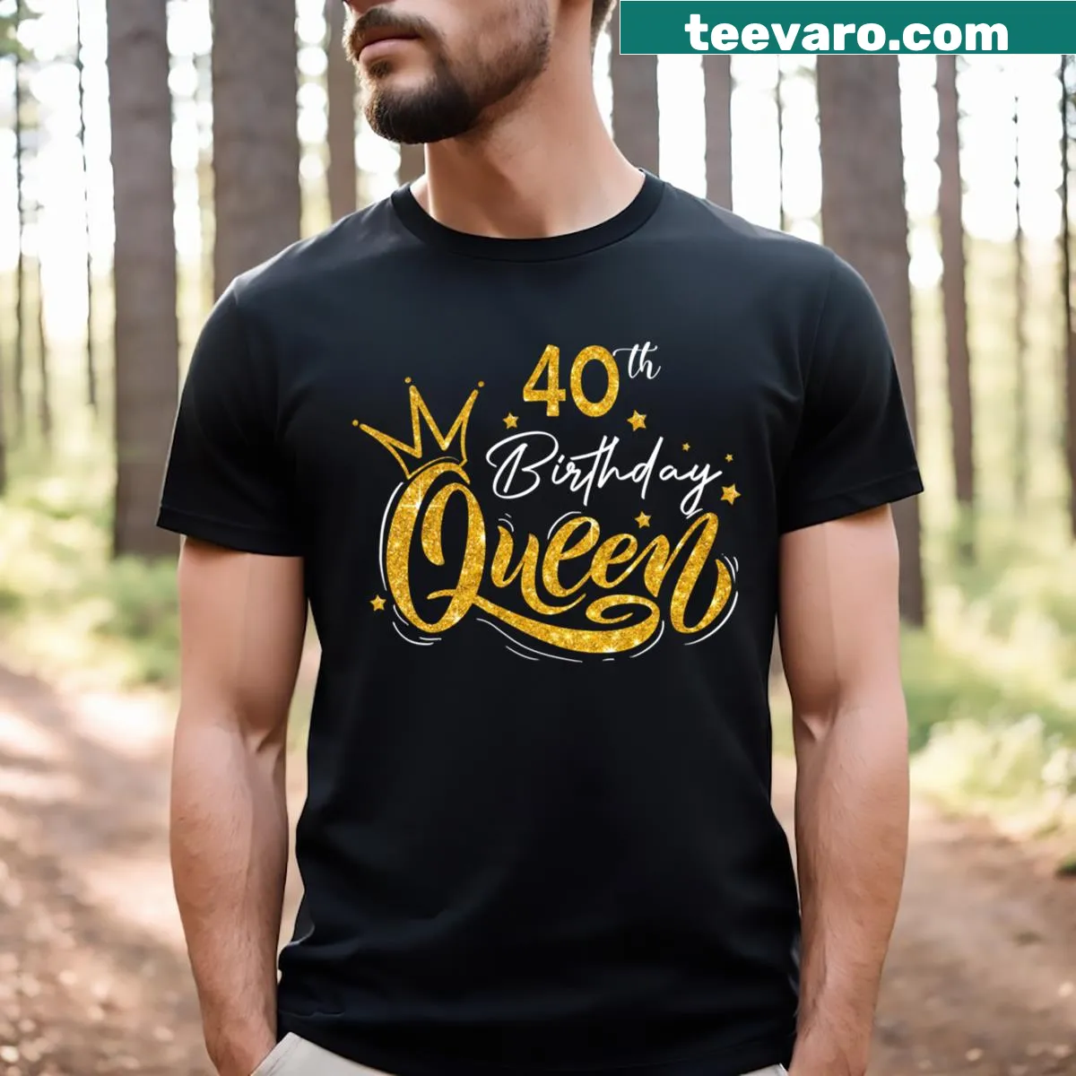 Funny birthday T-shirt with crown and '40 Years Old' text — on a men's t-shirt