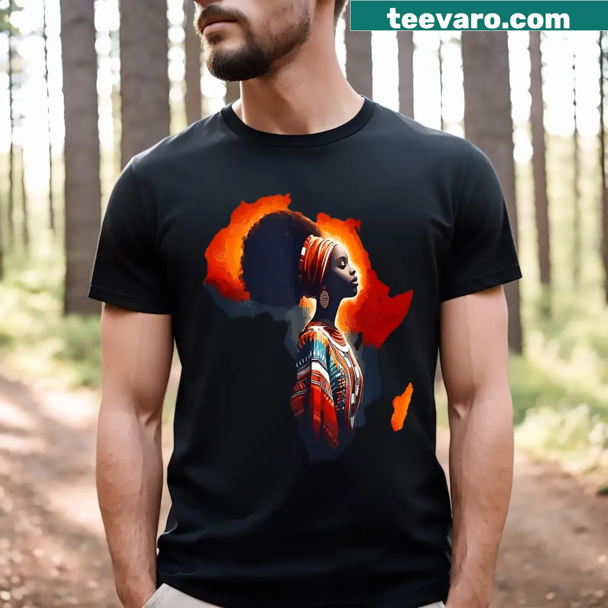 T-shirt with African map design and Kente cloth patterns — on a men's t-shirt