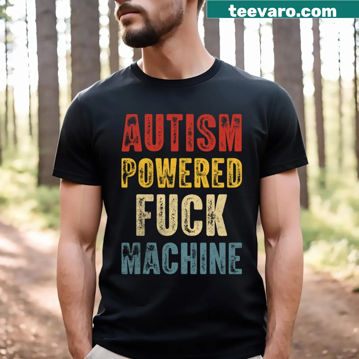 Funny Autism Powered quote graphic on a T-shirt — on a men's t-shirt