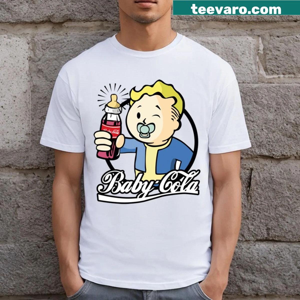 Cartoon graphic of a cola bottle on a T-shirt — on a men's t-shirt