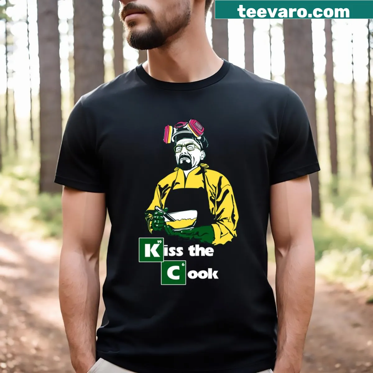 T-shirt with 'Kiss The Cook' text inspired by Breaking Bad — on a men's t-shirt