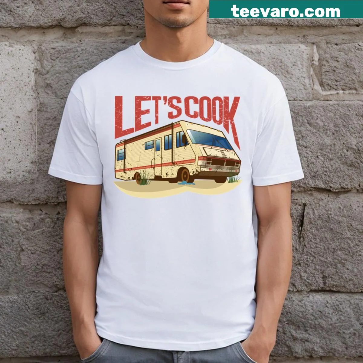 Let's Cook graphic T-shirt featuring the iconic RV from Breaking Bad — on a men's t-shirt