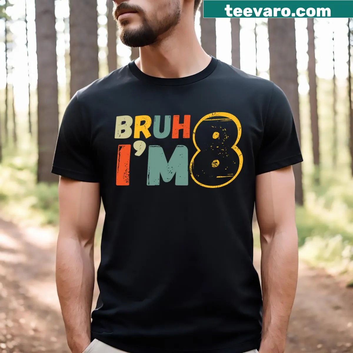 Birthday T-shirt with 'Bruh It's My 8th Birthday' text — on a men's t-shirt