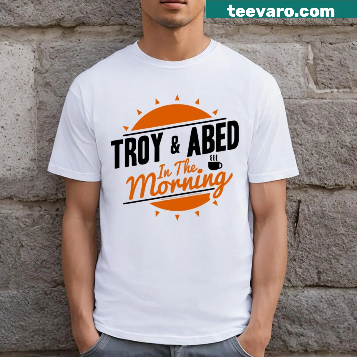 Troy & Abed In The Morning logo from Community — on a men's t-shirt
