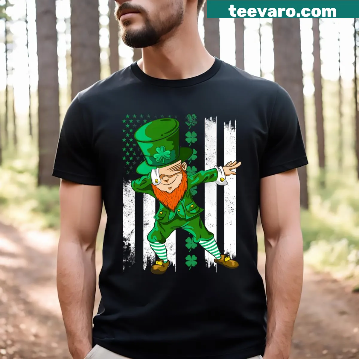 Funny St. Patrick's Day t-shirt featuring a dabbing leprechaun — on a men's t-shirt