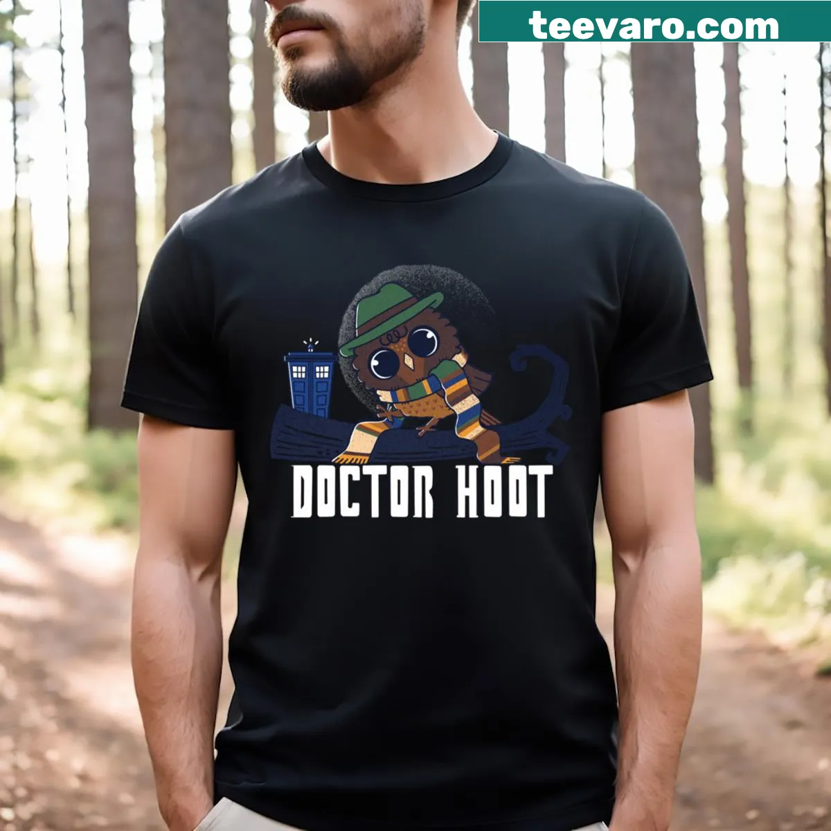 T-shirt featuring a doctor owl design — on a men's t-shirt