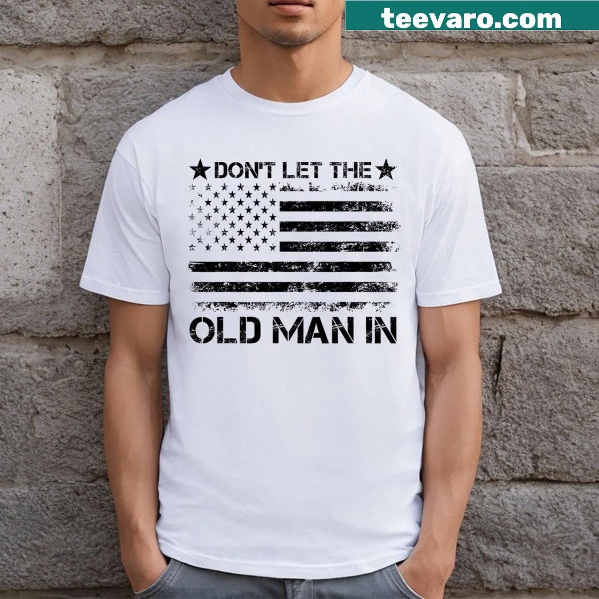 Vintage American flag t-shirt with motivational text — on a men's t-shirt