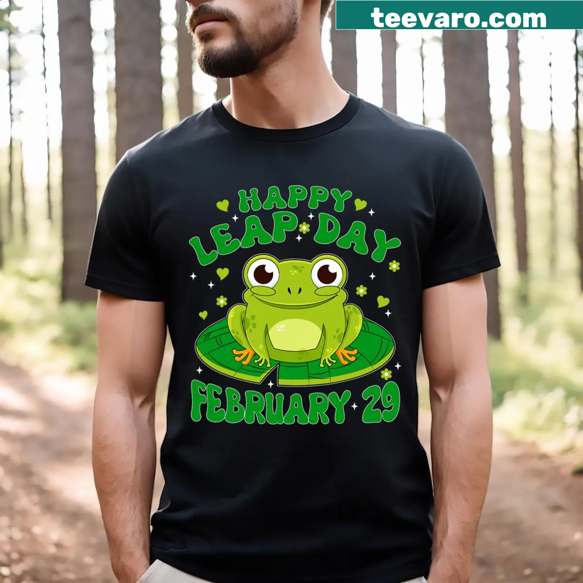 Cute cartoon frog Leap Year t-shirt for February 29 — on a men's t-shirt