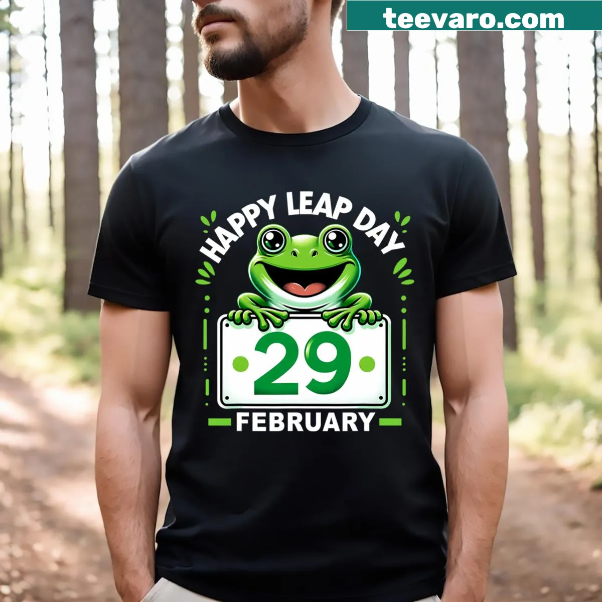 Funny Leap Day frog graphic t-shirt — on a men's t-shirt