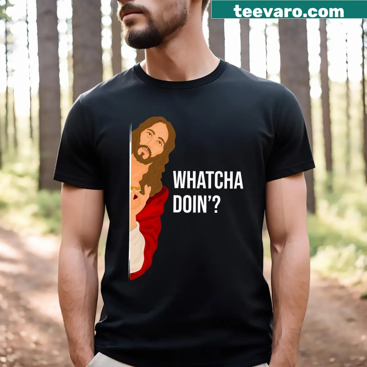 Funny T-shirt with a Jesus meme design and humorous quote — on a men's t-shirt