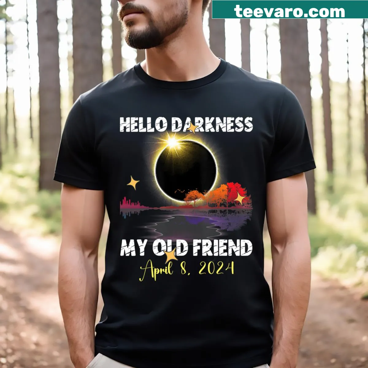 Humorous design celebrating the 2024 solar eclipse on a T-shirt — on a men's t-shirt