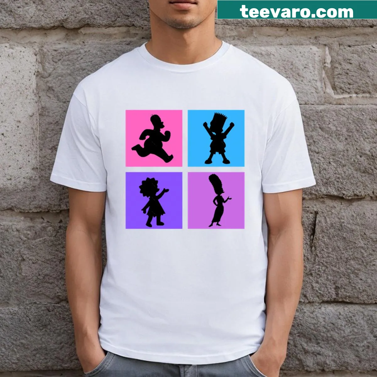 T-shirt with colored squares representing family members — on a men's t-shirt