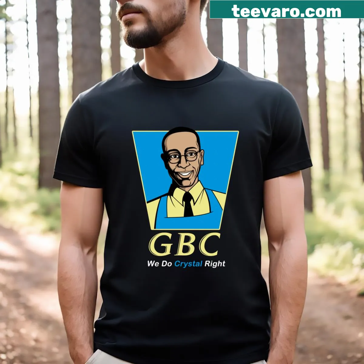 Minimalist T-shirt featuring a blue crystal graphic for a chic look. — on a men's t-shirt