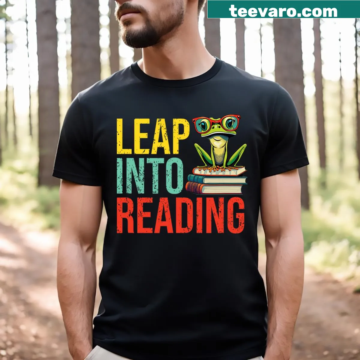 Leap Day 2024 Teacher t-shirt promoting reading with playful typography — on a men's t-shirt