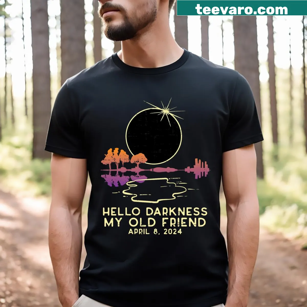 Funny solar eclipse design with humorous text for April 2024 — on a men's t-shirt