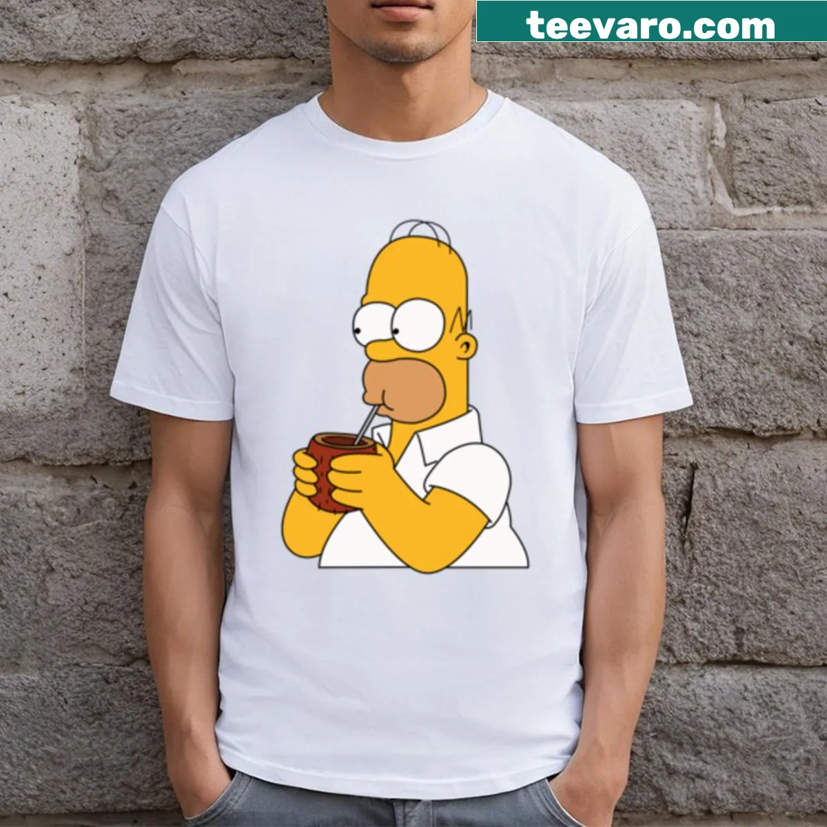 T-shirt featuring a humorous illustration of Homer from a classic animated series. — on a men's t-shirt