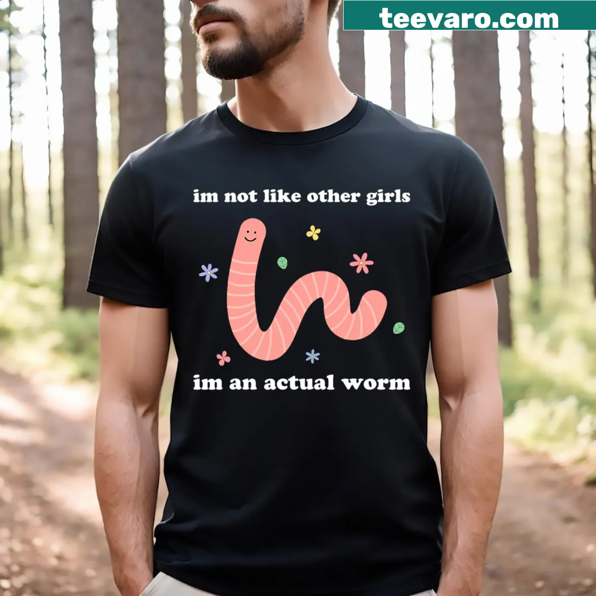 T-shirt with an illustration of a worm and a humorous phrase — on a men's t-shirt