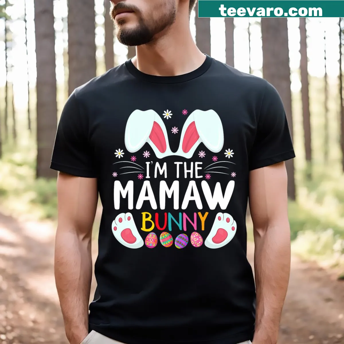 Cute t-shirt with the phrase 'I'm The Mamaw Bunny' for Easter — on a men's t-shirt