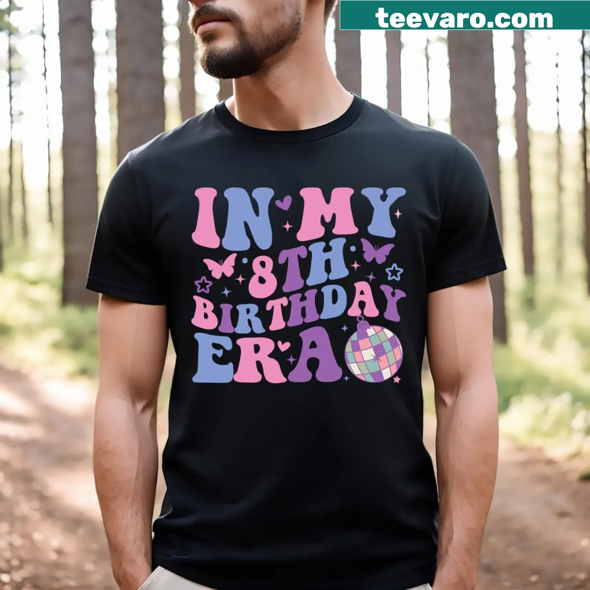 Birthday shirt with playful text celebrating 8 years old — on a men's t-shirt