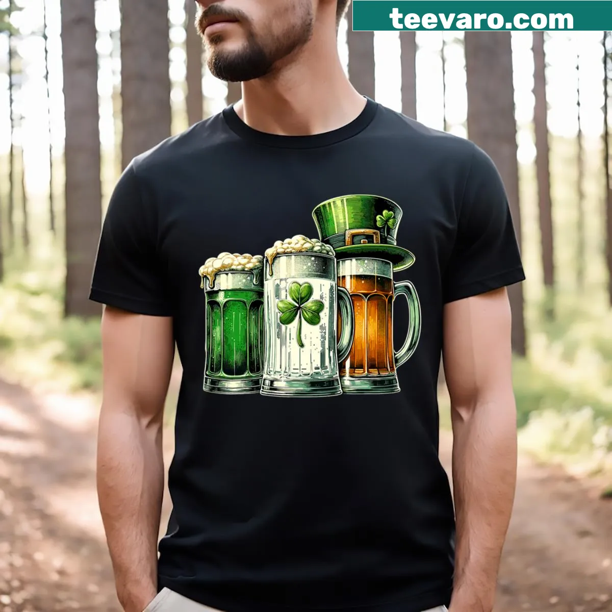 St. Patrick's Day shirt with Ireland flag and beer text — on a men's t-shirt