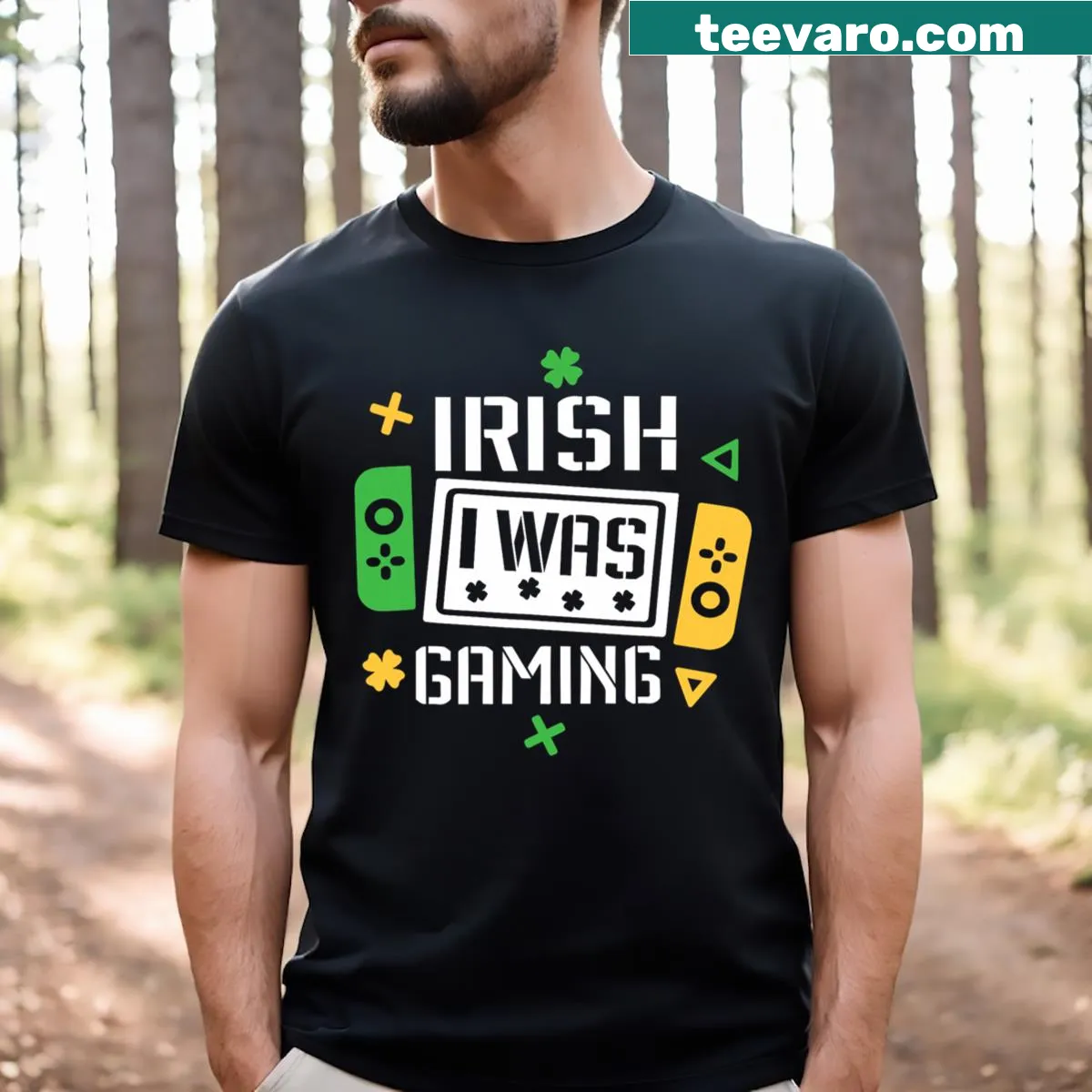 Funny St. Patrick's Day gamer shirt with clever text — on a men's t-shirt