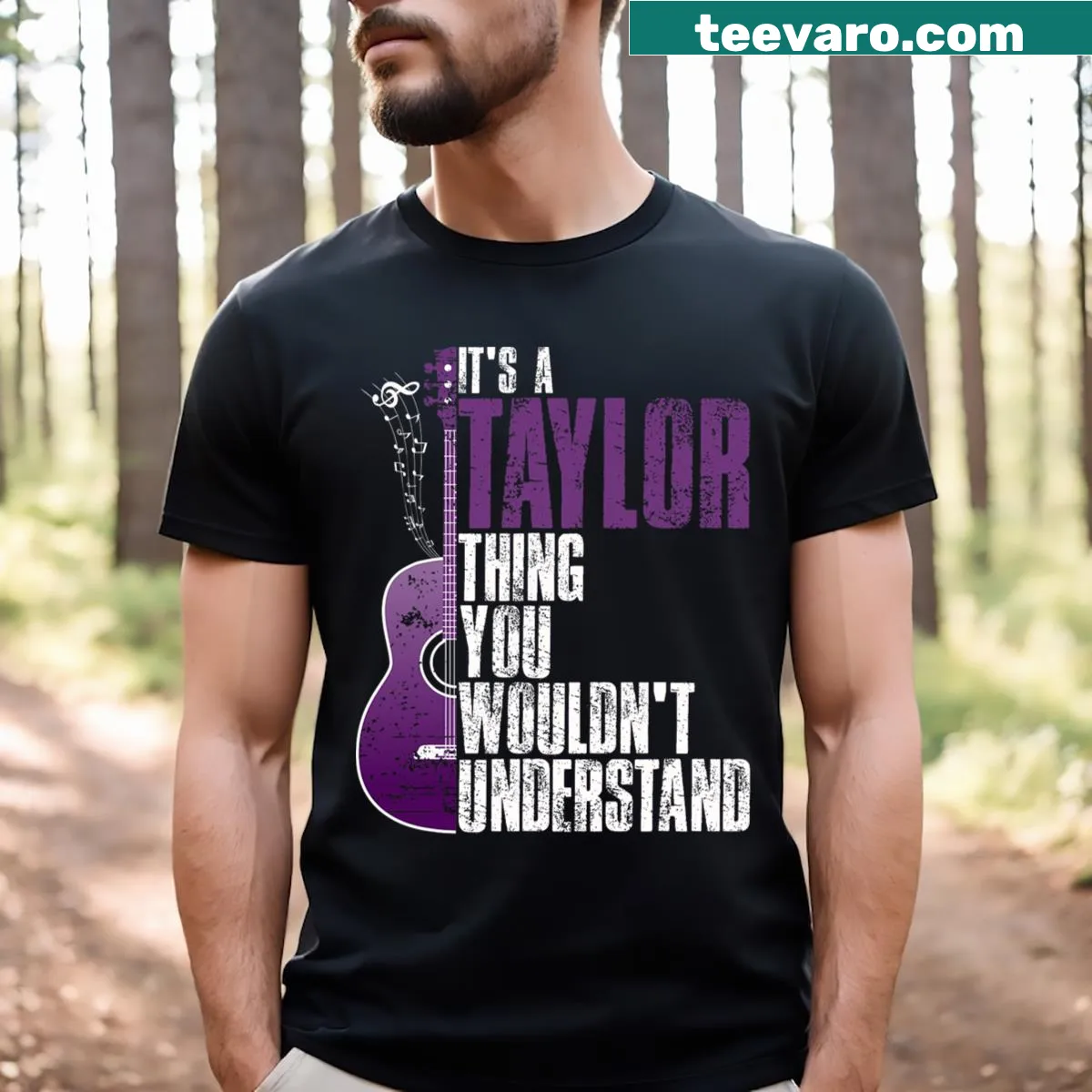Vintage-style shirt with text about Taylor's influence — on a men's t-shirt