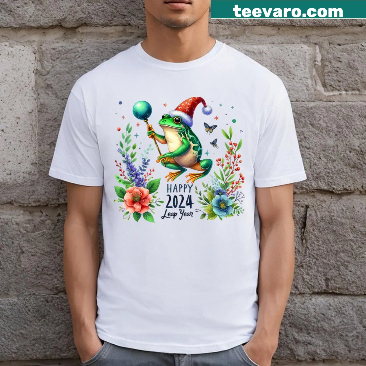 Cute frog design on Leap Year birthday T-shirt for kids. — on a men's t-shirt