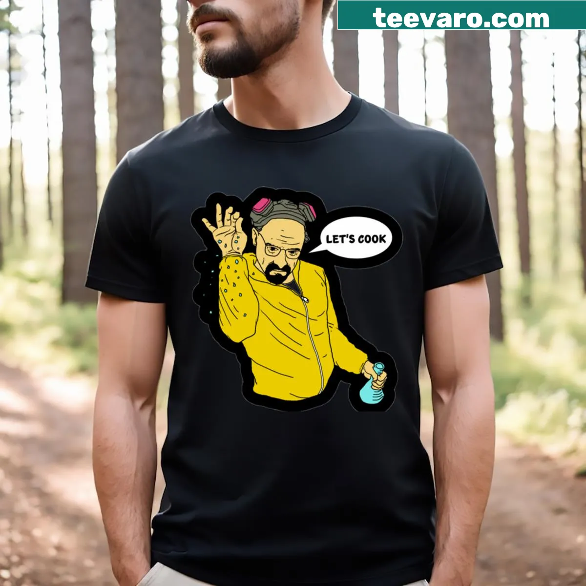 Playful typography t-shirt with the message 'Lets Cook' — on a men's t-shirt