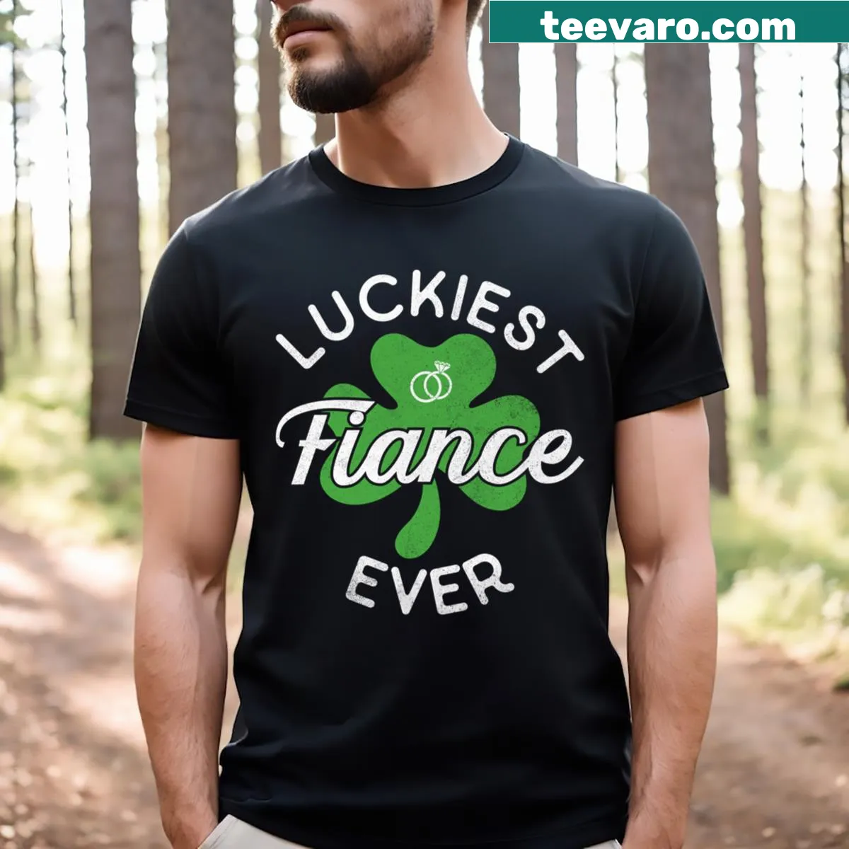 St. Patrick's Day engagement t-shirt with shamrock design — on a men's t-shirt