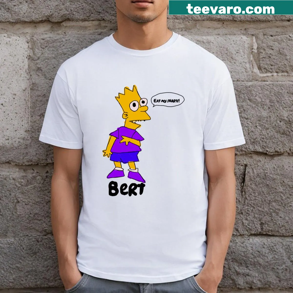 Funny graphic t-shirt featuring Bert Sampson — on a men's t-shirt