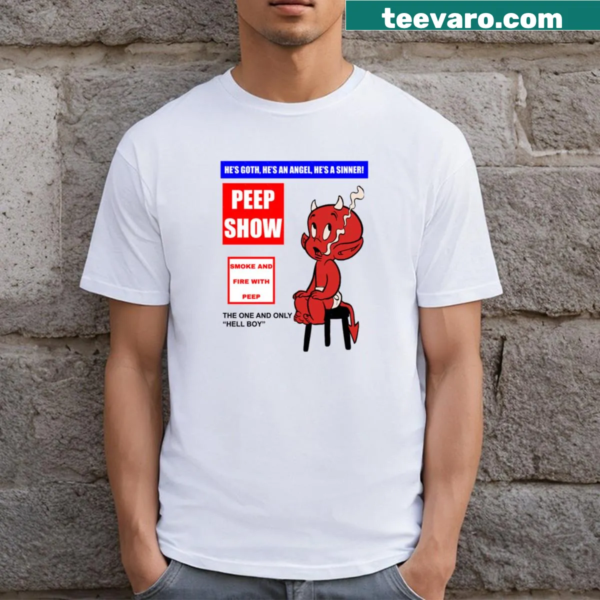 Illustration of Hellboy in a whimsical style on a t-shirt — on a men's t-shirt