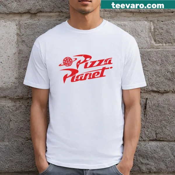 Pizza Planet T-shirt featuring a fun cosmic pizza illustration