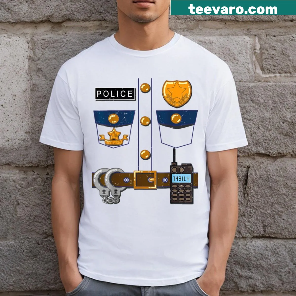 Funny police officer themed Halloween T-shirt — on a men's t-shirt