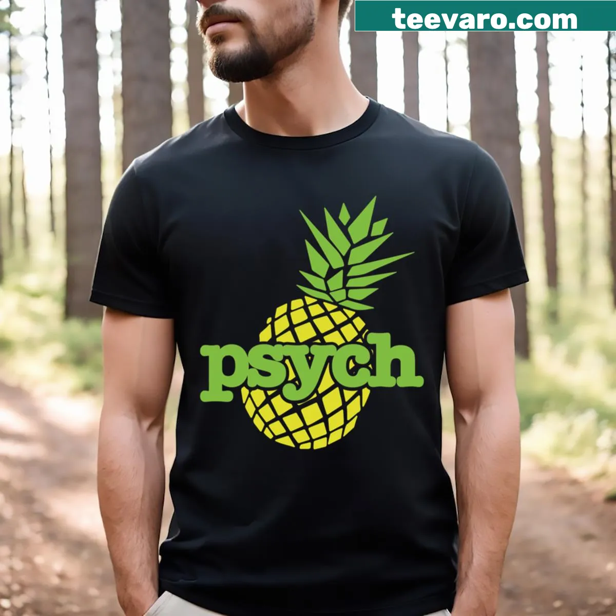 T-shirt featuring a playful pineapple graphic and letter P — on a men's t-shirt