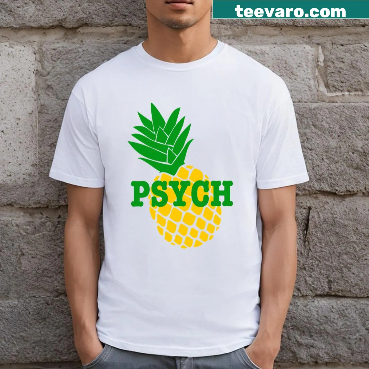 Pineapple design featuring Psych TV logo — on a men's t-shirt