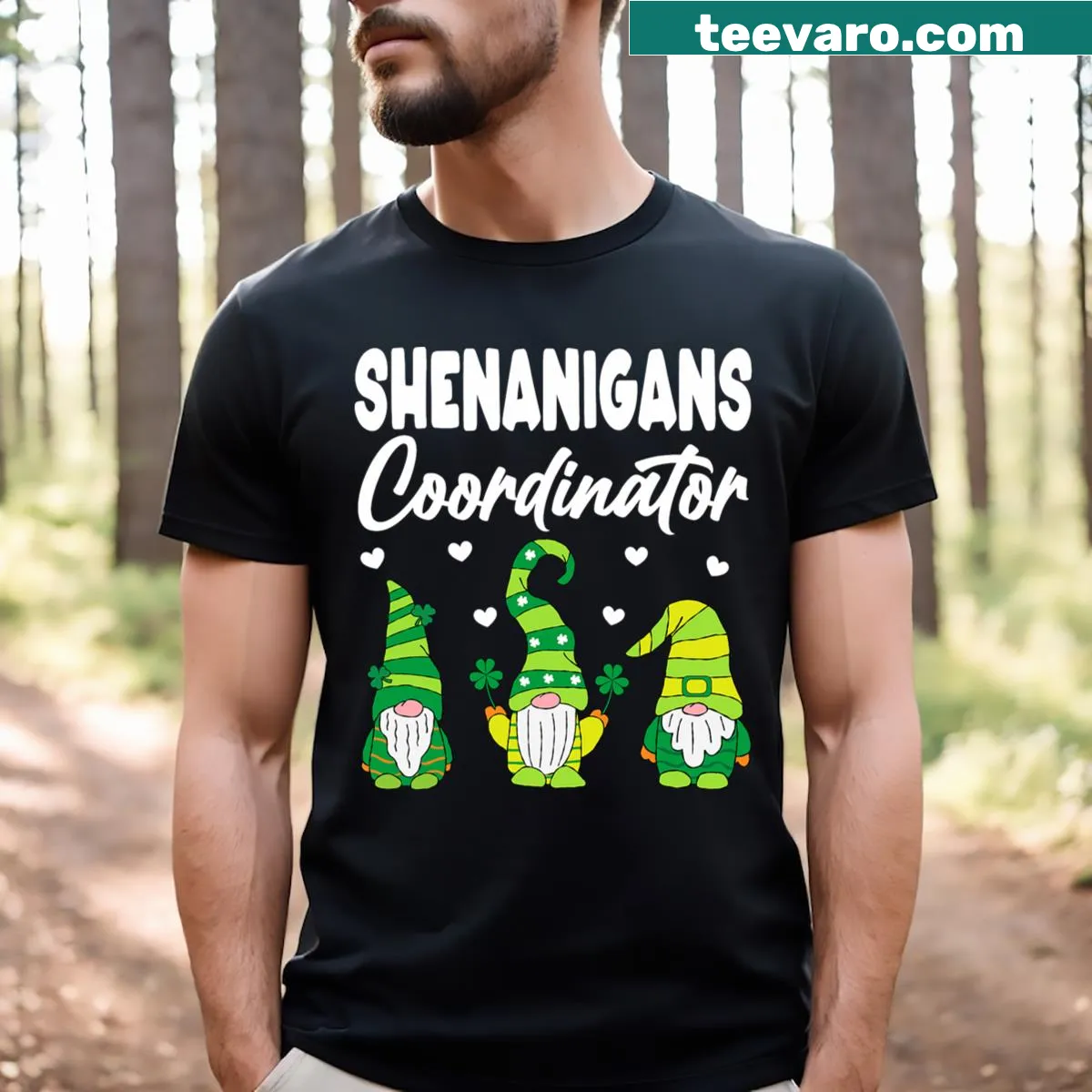 Cute gnome and shamrock graphic T-shirt for St. Patrick's Day — on a men's t-shirt