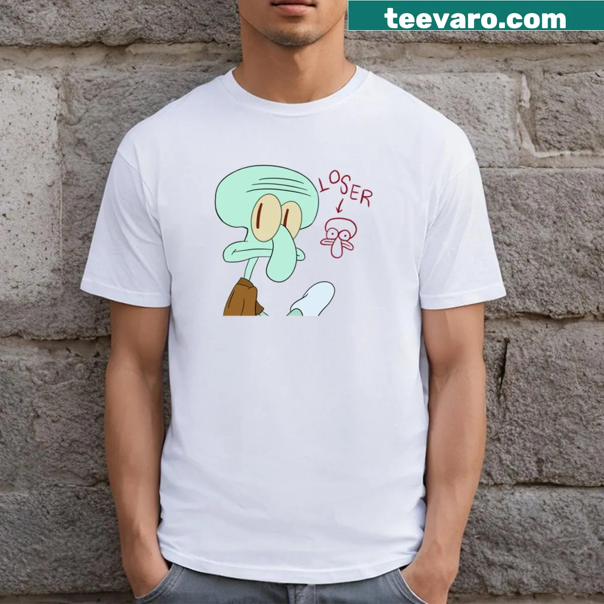 Squidward Is A Loser humorous t-shirt — on a men's t-shirt