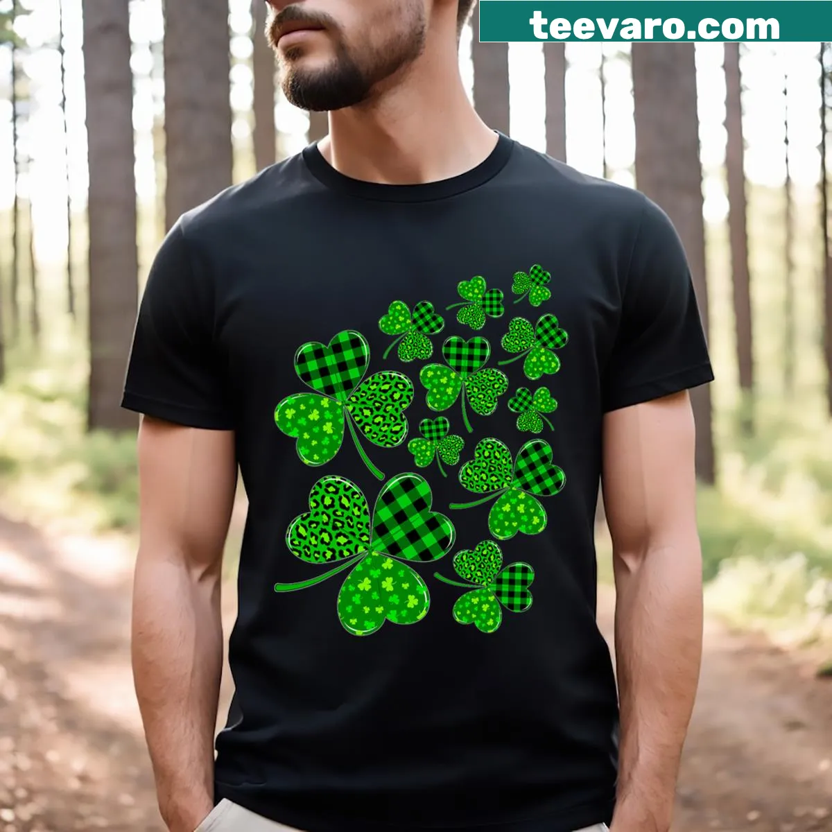 Cute shamrock leopard plaid t-shirt for kids — on a men's t-shirt