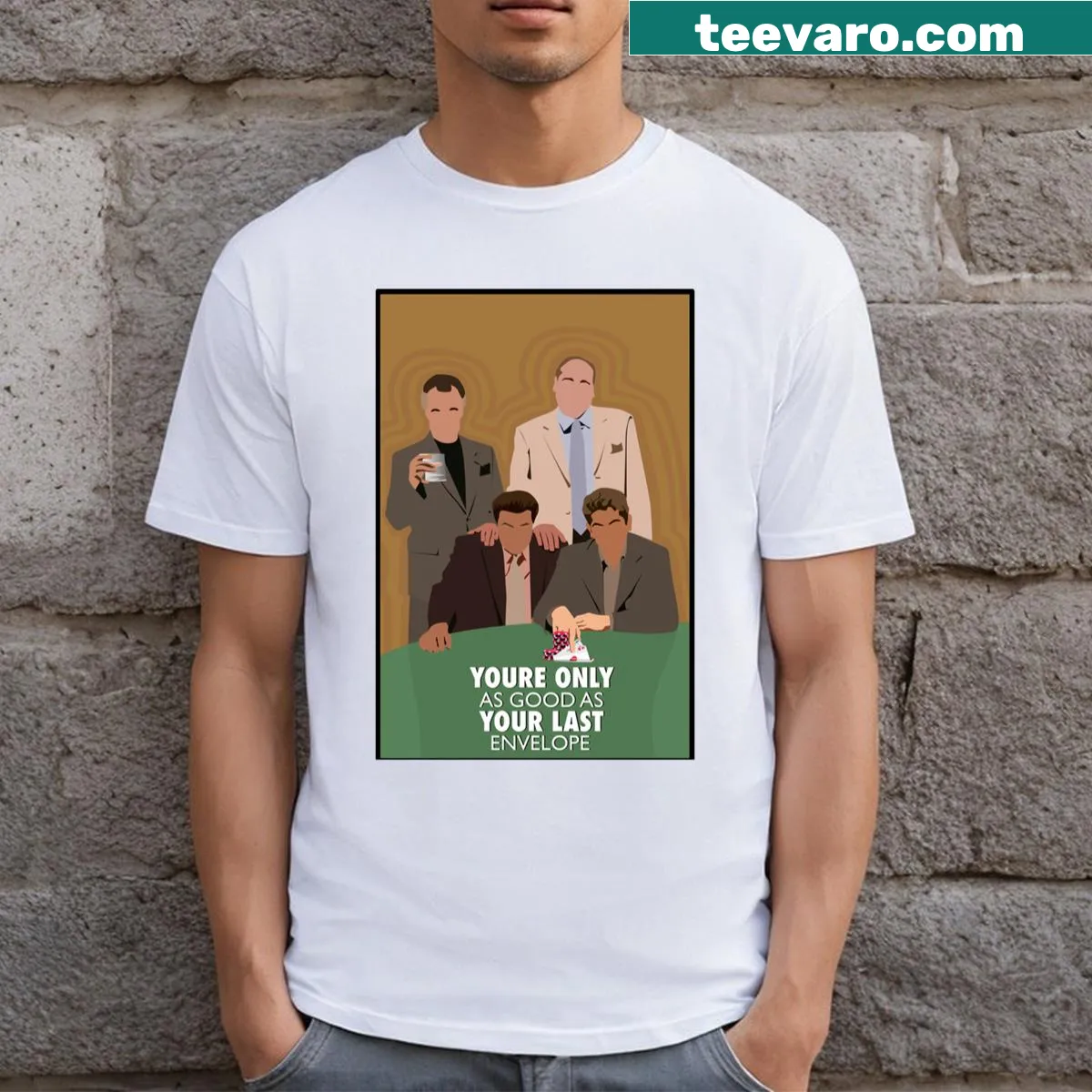 The Sopranos themed t-shirt featuring iconic quotes and motifs — on a men's t-shirt