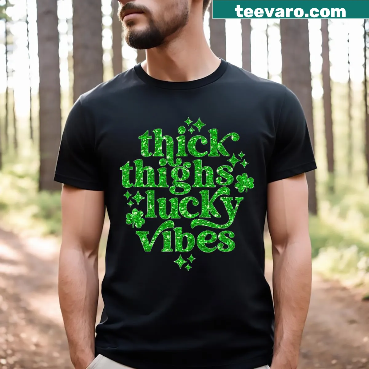 Playful St. Patrick's Day shirt with thick thighs and lucky vibes — on a men's t-shirt