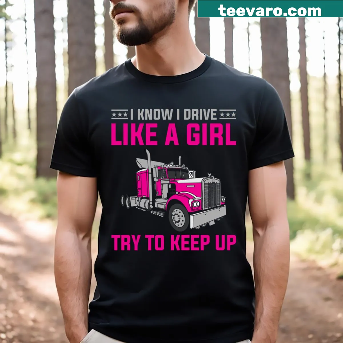 Playful text shirt for female drivers — on a men's t-shirt